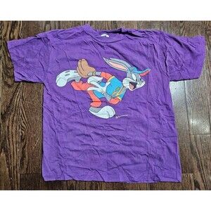 Vintage Bugs Bunny Daffy Duck Looney Tunes T-Shirt Large Purple 1993 Baseball